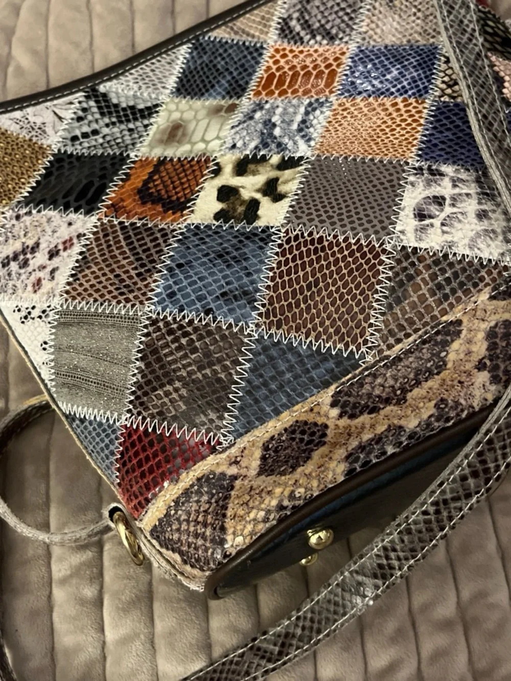Chaos by Elsie Patchwork Multicolor Snake-Texture Crossbody bag